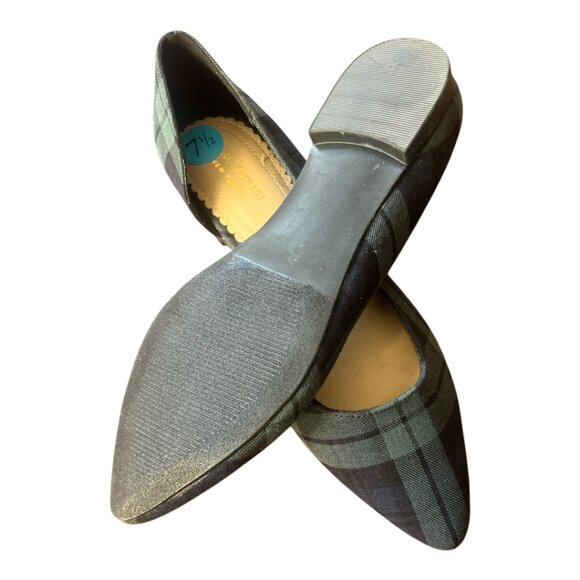 SIZE 7.5 ISAAC MIZRAHI GREEN/BLACK (BLACKWATCH) PLAID BALLET FLATS NWOT - Picture 3 of 5